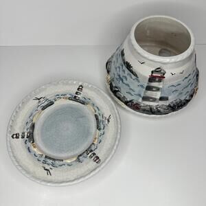 Vintage Yankee Candle Plate Set Lighthouse Beach Birds FLAWED